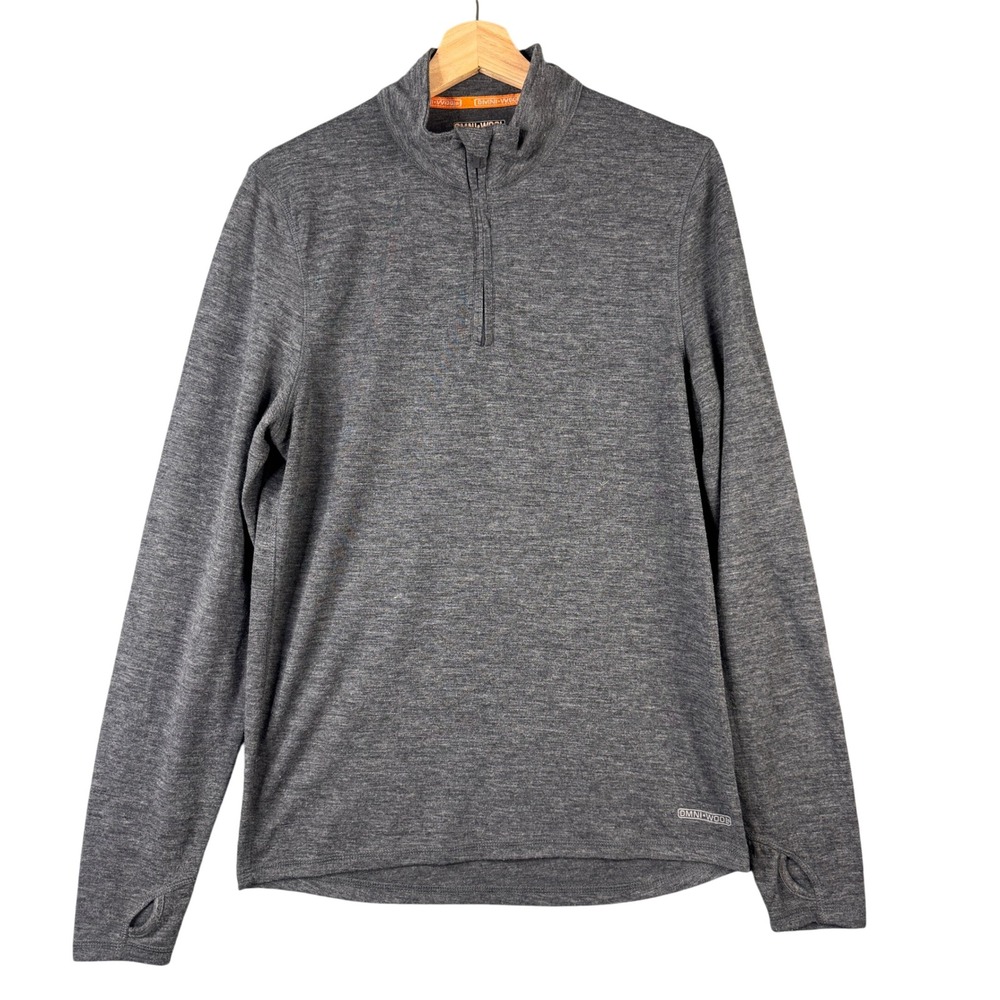 Omni-Wool Mens Medium Gray 1/4 Zip Pullover Wool Blend Base Layer Thumbholes
